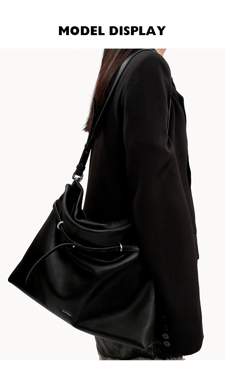 Soft Genuine Leather Underarm Tote – Compact Travel-Inspired Crossbody