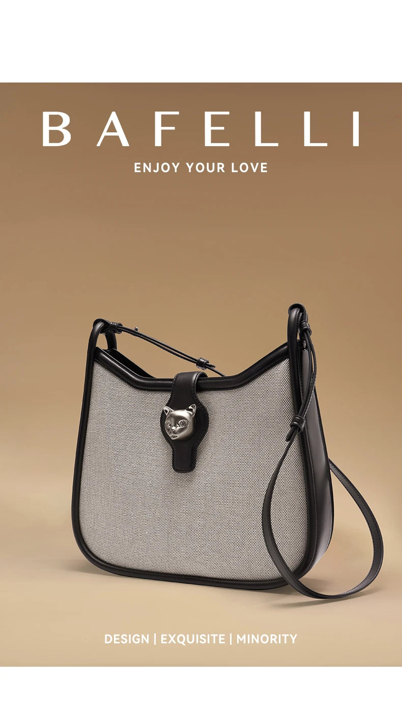 Retro Half Moon Split Leather Messenger Bag with Lock
