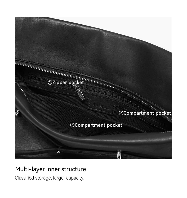 Soft Genuine Leather Underarm Tote – Compact Travel-Inspired Crossbody