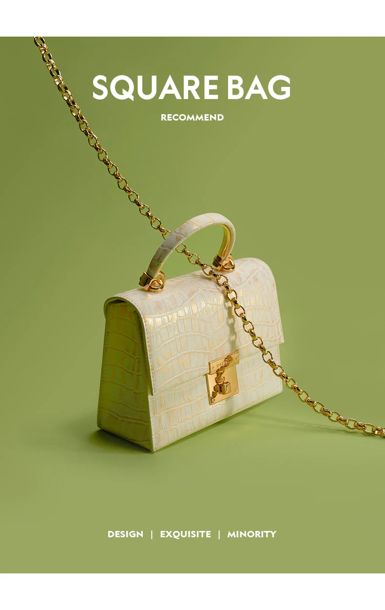Genuine Leather Flap Shoulder Bag – Gold Lock Elegance