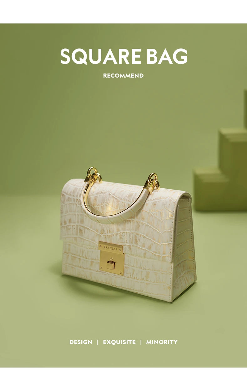 Genuine Leather Flap Shoulder Bag – Gold Lock Elegance