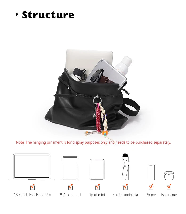 Soft Genuine Leather Underarm Tote – Compact Travel-Inspired Crossbody