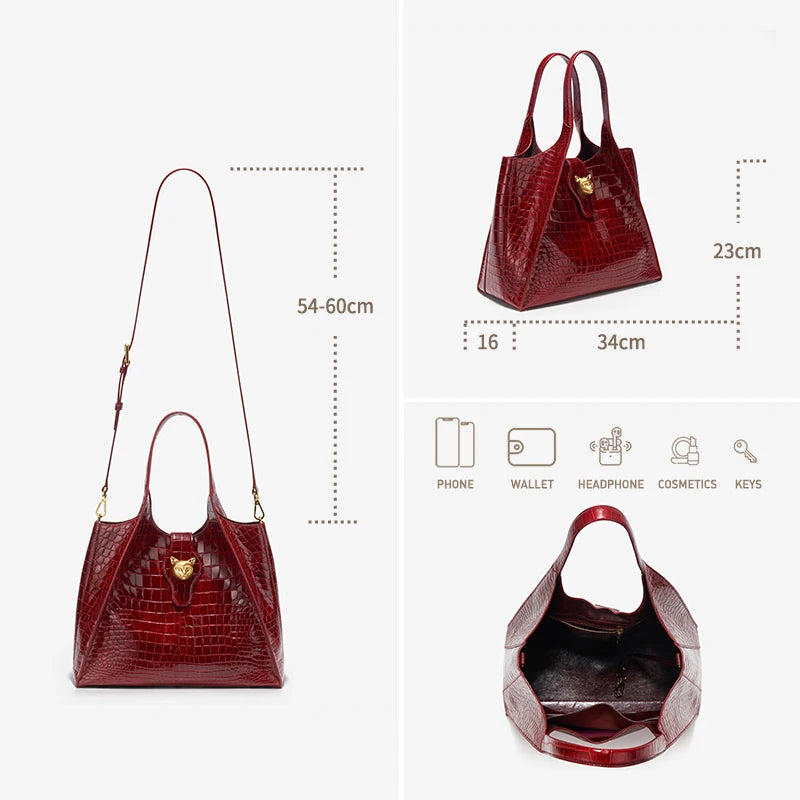 Crocodile Pattern Genuine Leather Tote – Business Commuter Style
