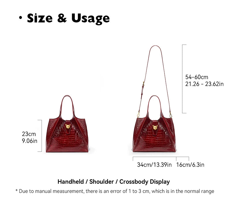 Crocodile Pattern Genuine Leather Tote – Business Commuter Style