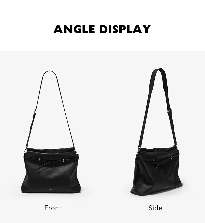Soft Genuine Leather Underarm Tote – Compact Travel-Inspired Crossbody