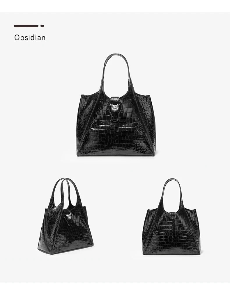 Crocodile Pattern Genuine Leather Tote – Business Commuter Style