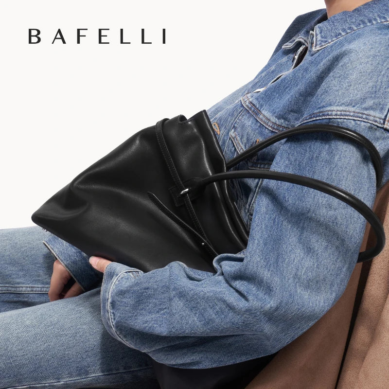 Soft Genuine Leather Underarm Tote – Compact Travel-Inspired Crossbody