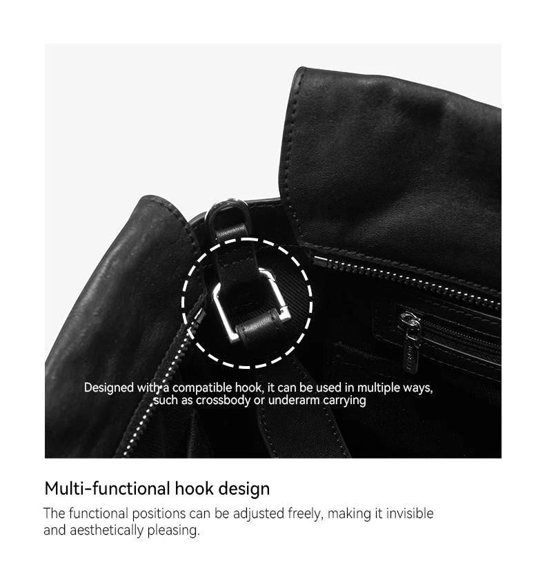 Soft Genuine Leather Underarm Tote – Compact Travel-Inspired Crossbody