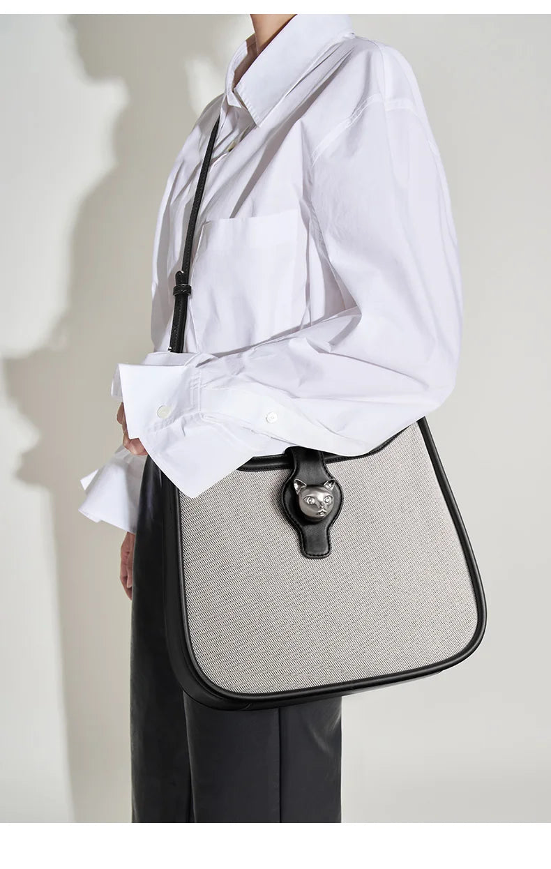 Retro Half Moon Split Leather Messenger Bag with Lock