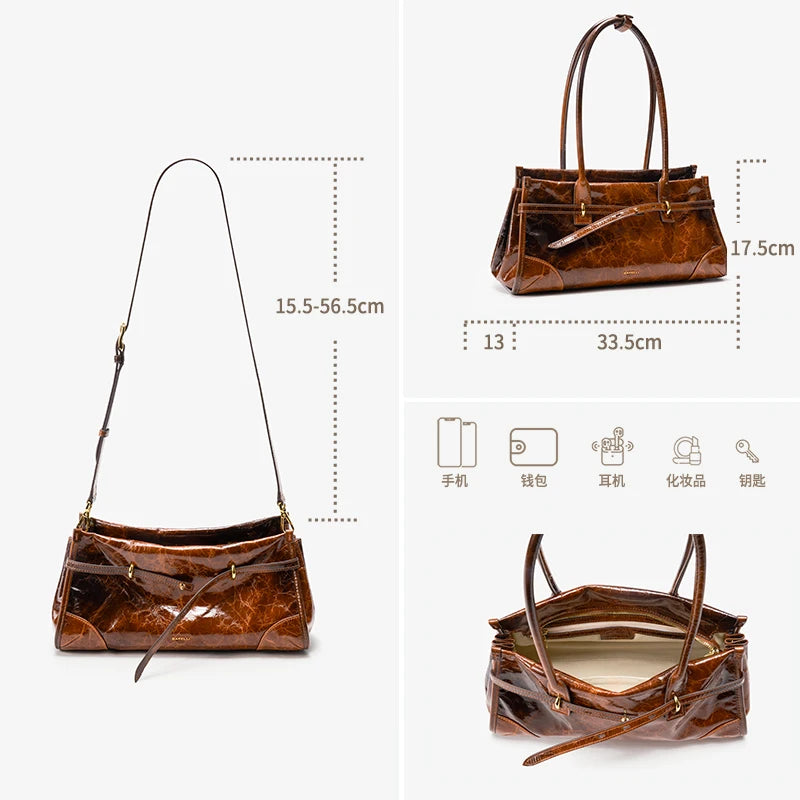 Genuine Leather Vintage Baguette Bag