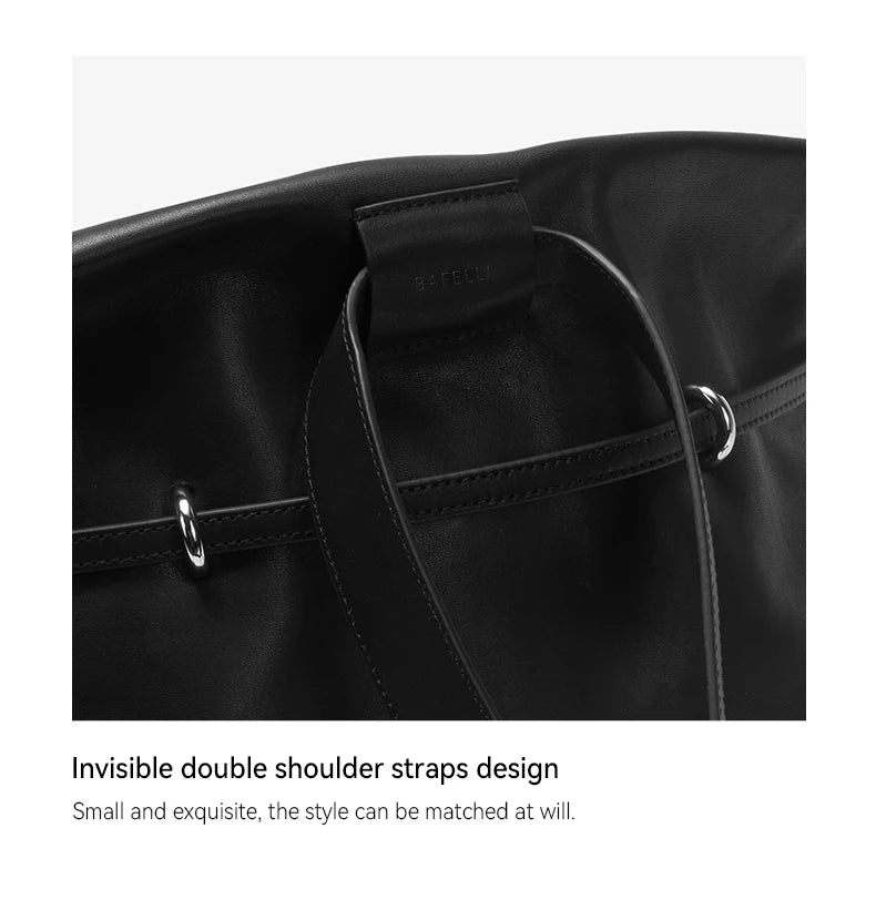 Soft Genuine Leather Underarm Tote – Compact Travel-Inspired Crossbody
