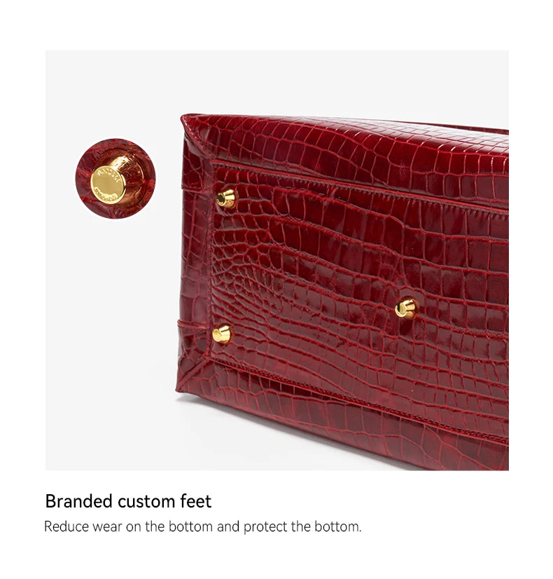 Crocodile Pattern Genuine Leather Tote – Business Commuter Style
