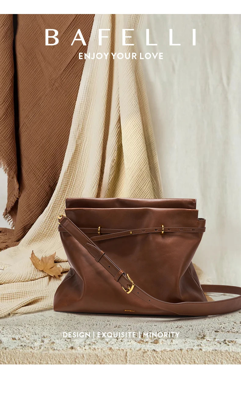 Soft Genuine Leather Underarm Tote – Compact Travel-Inspired Crossbody