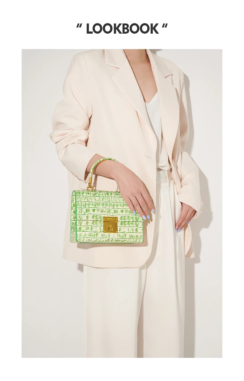 Genuine Leather Flap Shoulder Bag – Gold Lock Elegance
