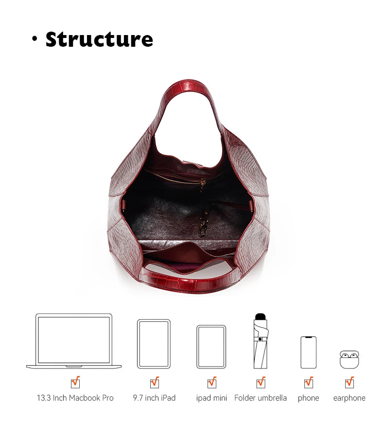 Crocodile Pattern Genuine Leather Tote – Business Commuter Style