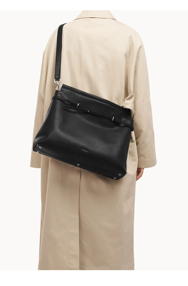 Soft Genuine Leather Underarm Tote – Compact Travel-Inspired Crossbody