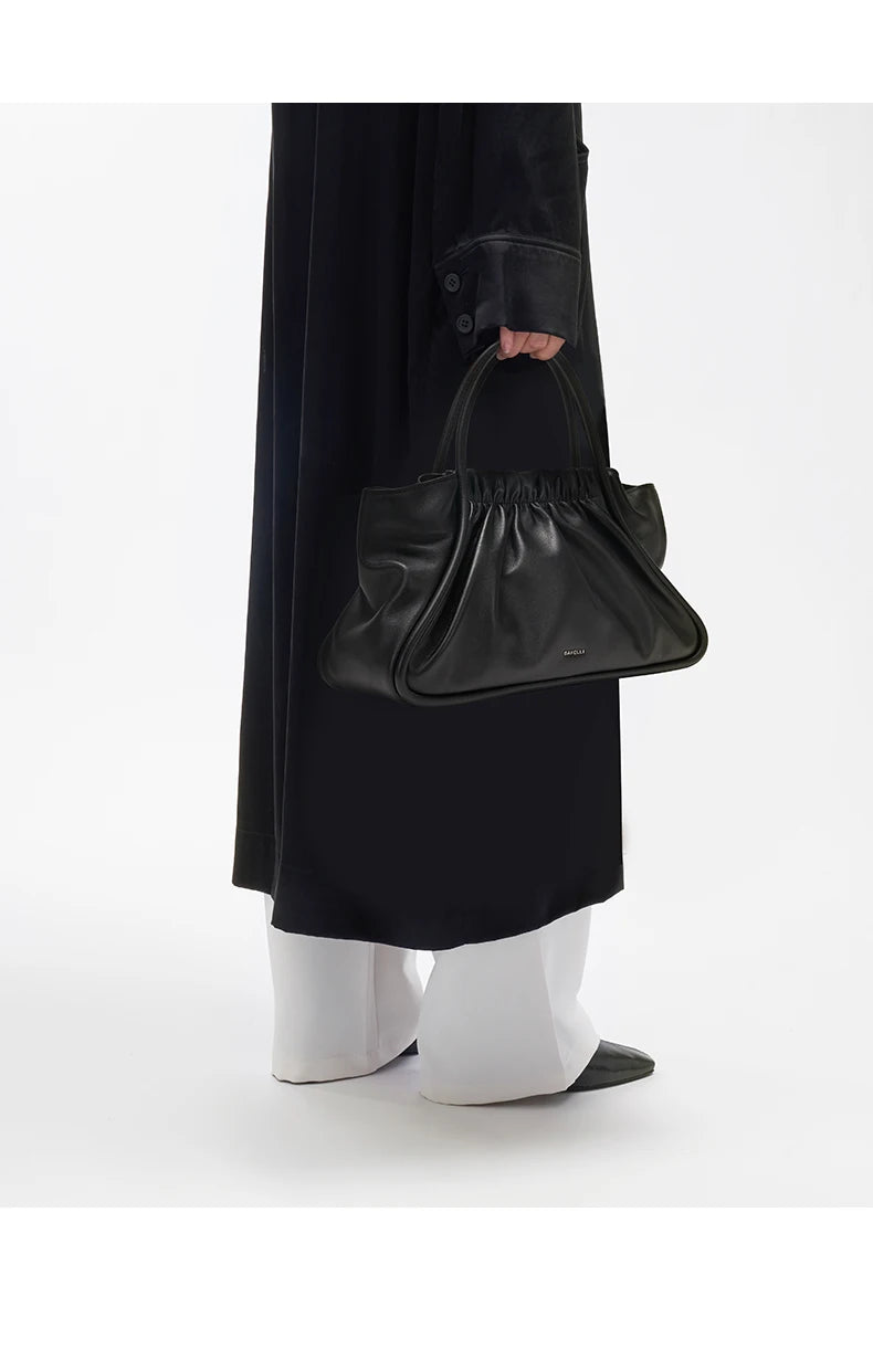 Genuine Leather Doctor Bag – Ruched Design