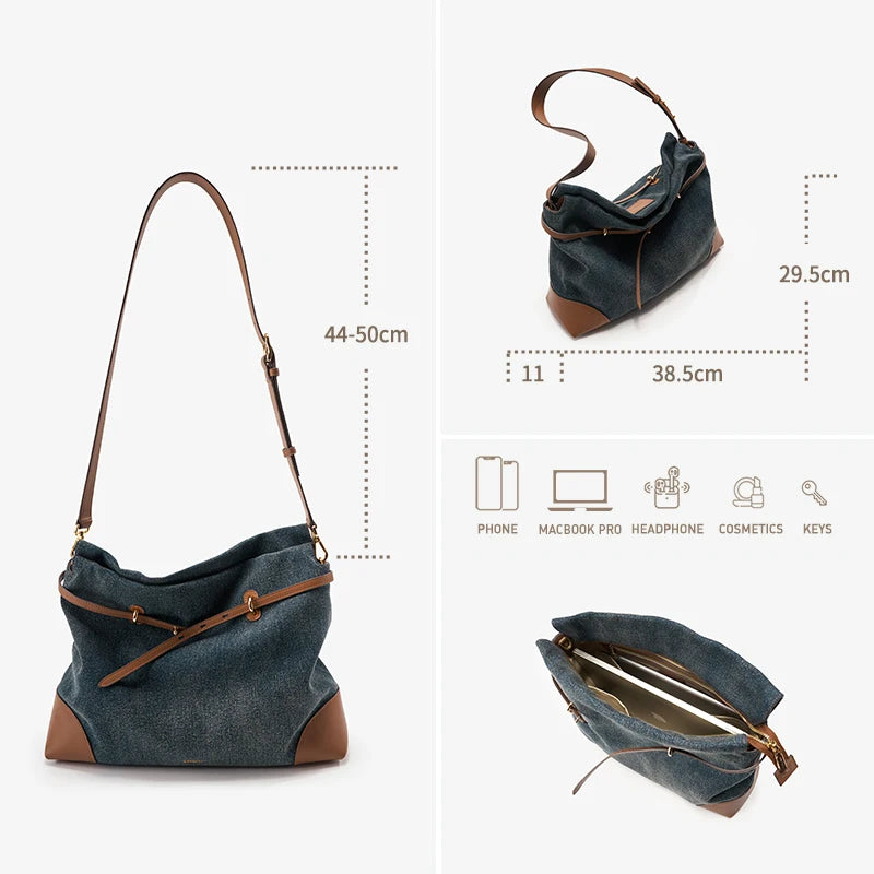 Denim Shoulder and Crossbody Bag