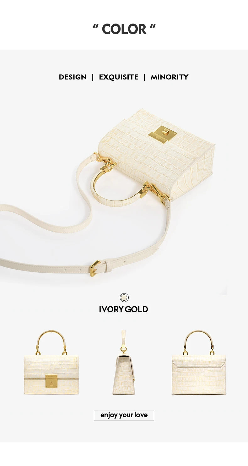 Genuine Leather Flap Shoulder Bag – Gold Lock Elegance