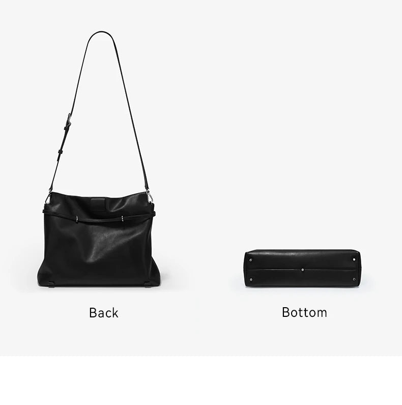 Soft Genuine Leather Underarm Tote – Compact Travel-Inspired Crossbody