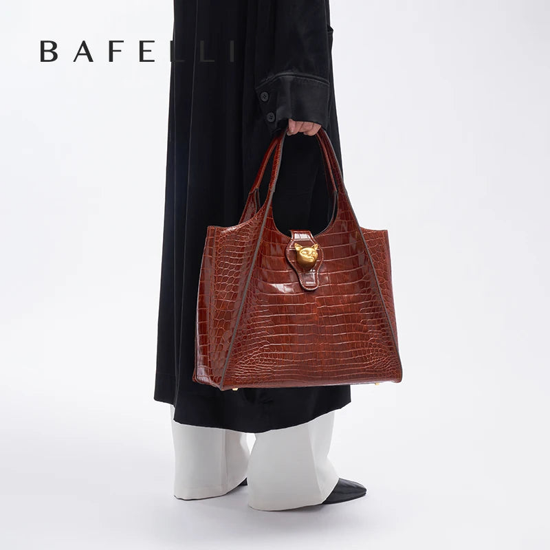 Crocodile Pattern Genuine Leather Tote – Business Commuter Style