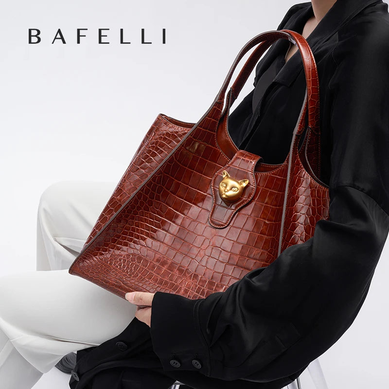 Crocodile Pattern Genuine Leather Tote – Business Commuter Style