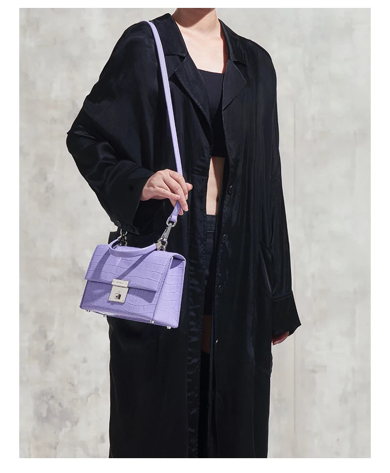 Genuine Leather Animal Print Flap Bag