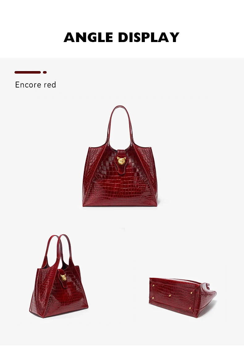 Crocodile Pattern Genuine Leather Tote – Business Commuter Style