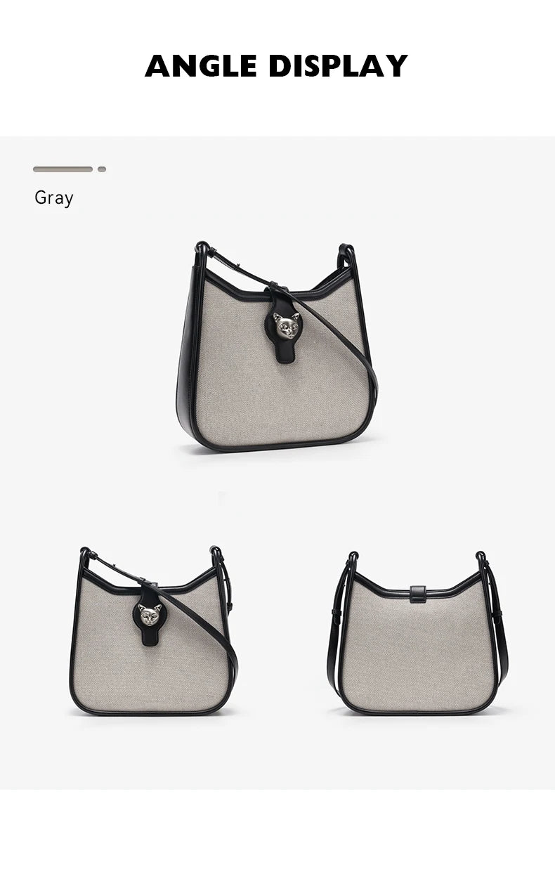 Retro Half Moon Split Leather Messenger Bag with Lock