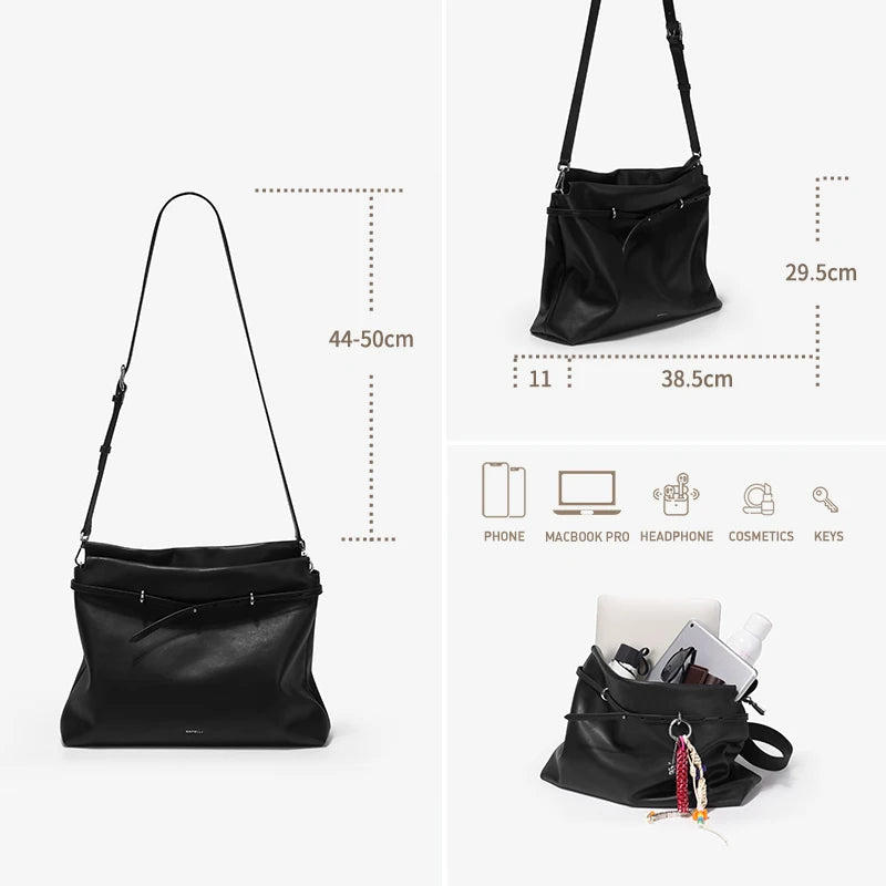 Soft Genuine Leather Underarm Tote – Compact Travel-Inspired Crossbody