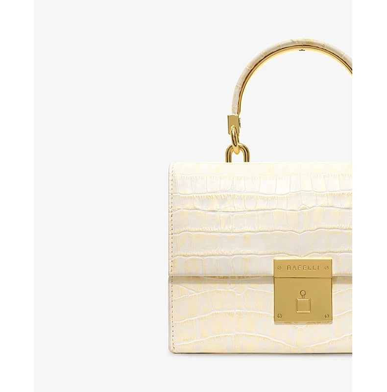 Genuine Leather Flap Shoulder Bag – Gold Lock Elegance