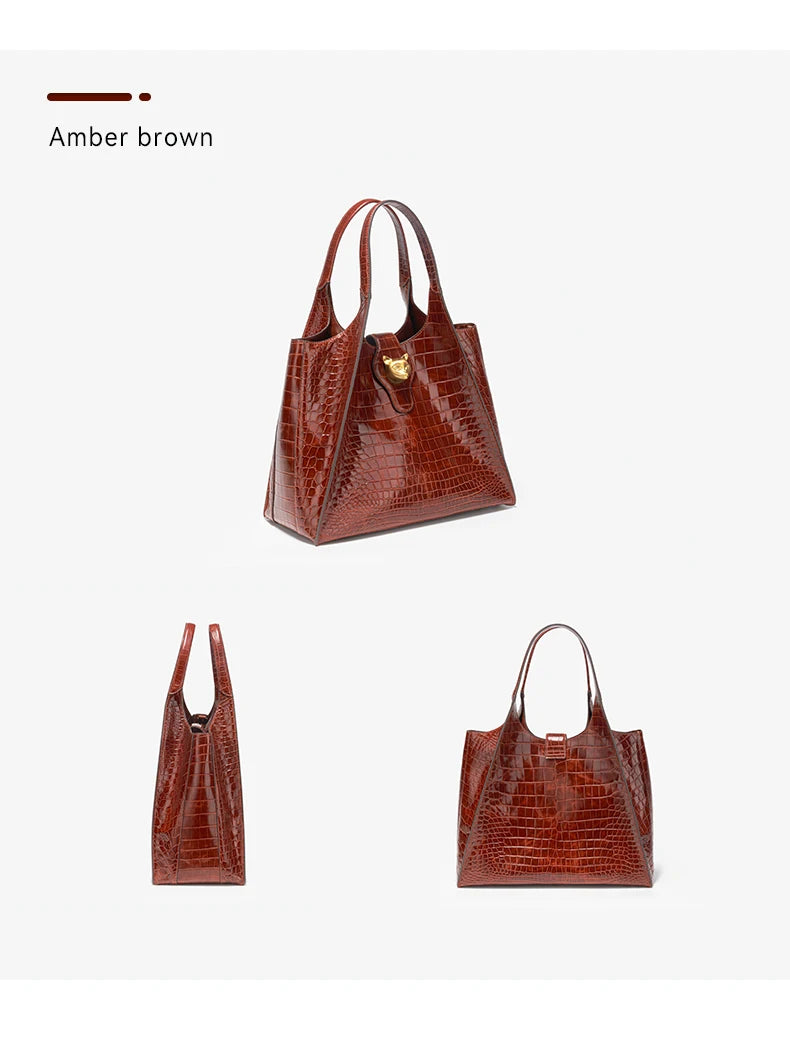 Crocodile Pattern Genuine Leather Tote – Business Commuter Style