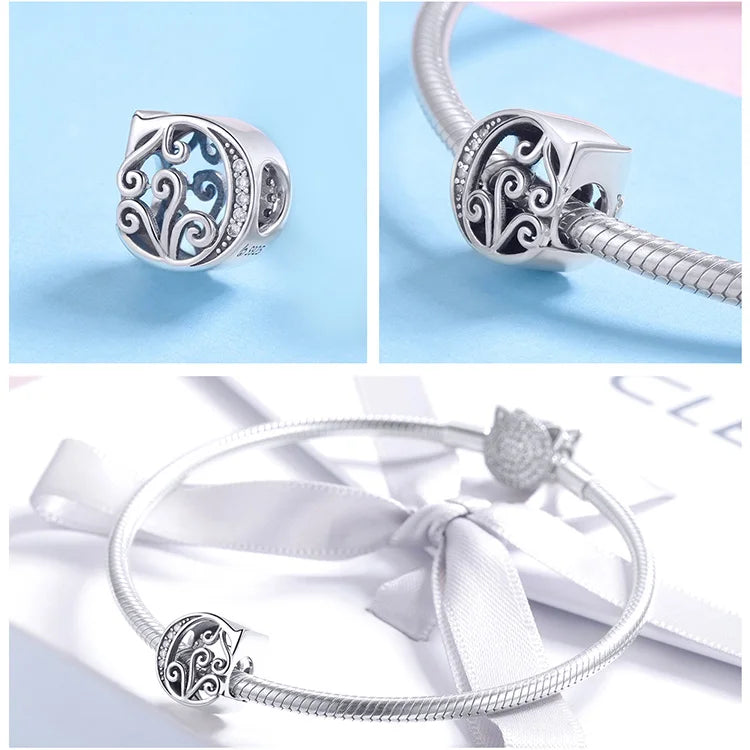 925 Sterling Silver Letter Charm Bead with AAA Zircon