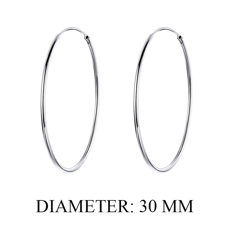 Large Round Hoop Earrings – Sterling Silver Platinum Plated