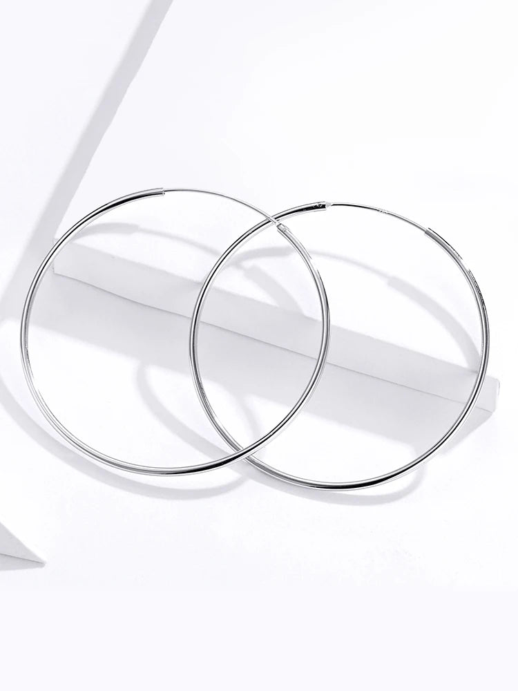 Large Round Hoop Earrings – Sterling Silver Platinum Plated