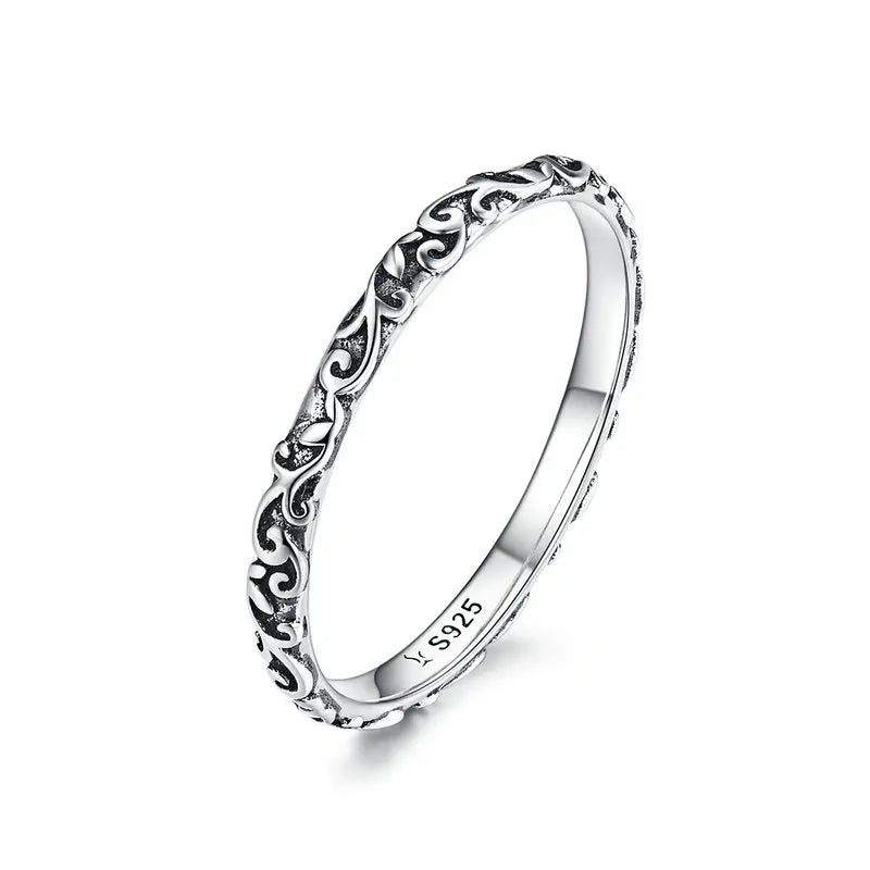 Floral Embossed Ring – 925 Sterling Silver Vintage Band