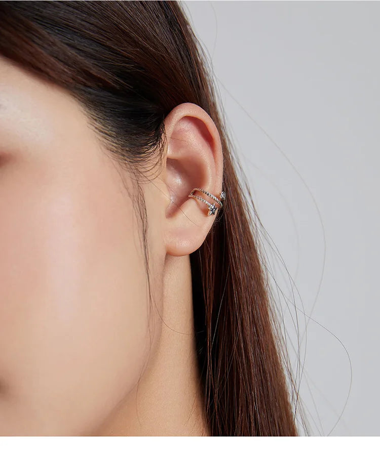 Sterling Silver Mono-earring with Zircon – Clip-On Geometric Style