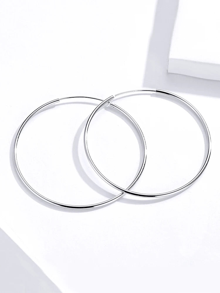 Large Round Hoop Earrings – Sterling Silver Platinum Plated