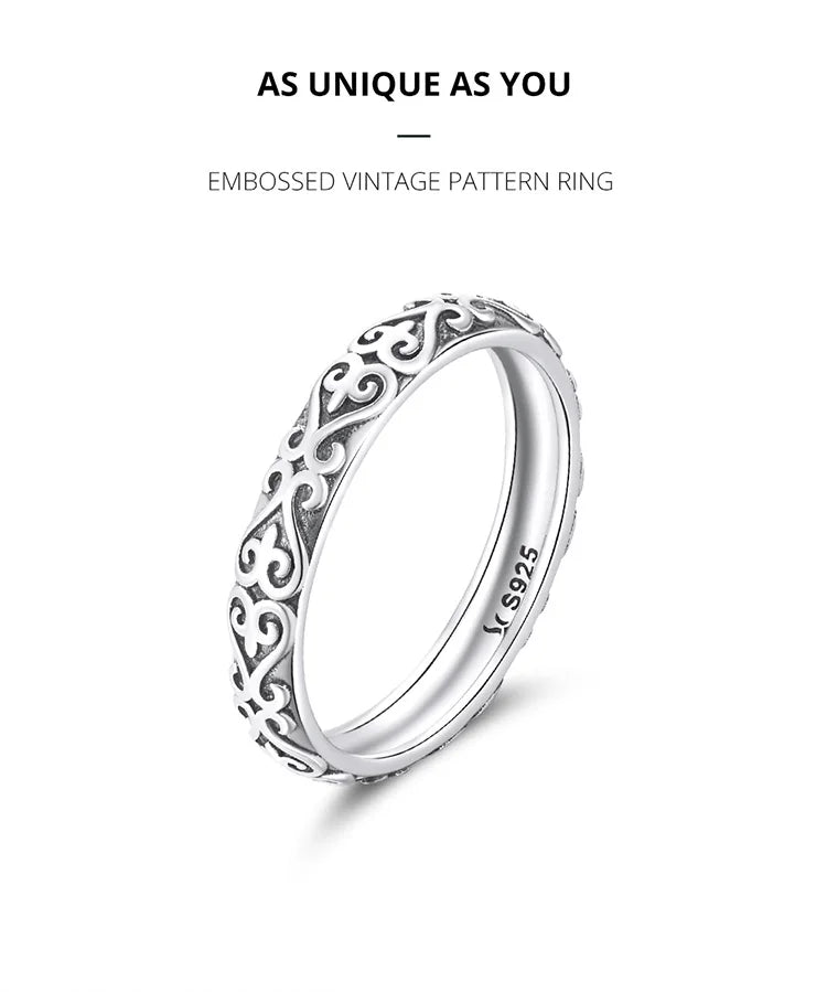 Floral Embossed Ring – 925 Sterling Silver Vintage Band