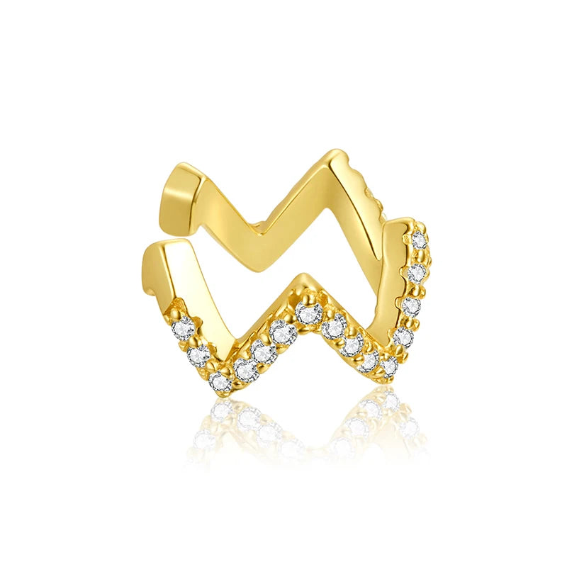 925 Sterling Silver CZ Ear Cuff Clip Earring with Geometric Design