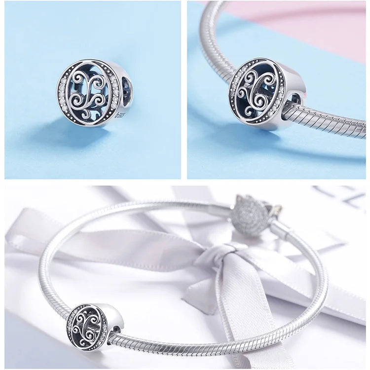 925 Sterling Silver Letter Charm Bead with AAA Zircon