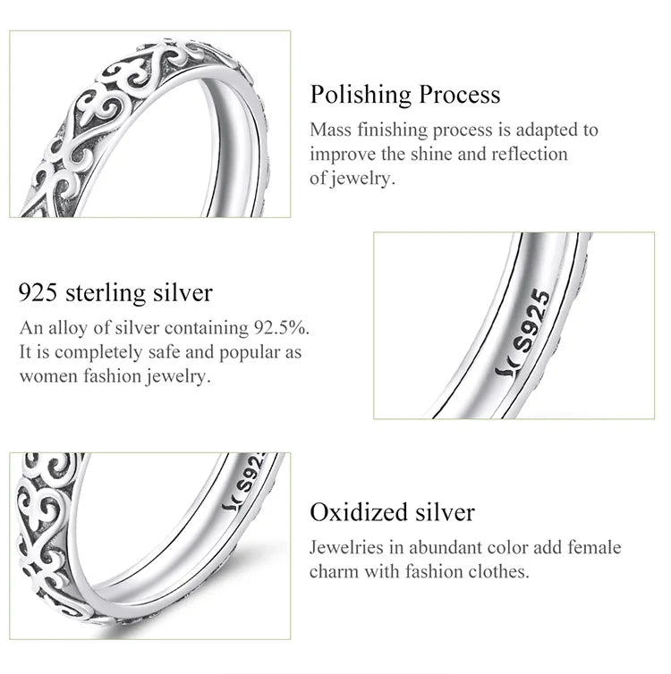 Floral Embossed Ring – 925 Sterling Silver Vintage Band