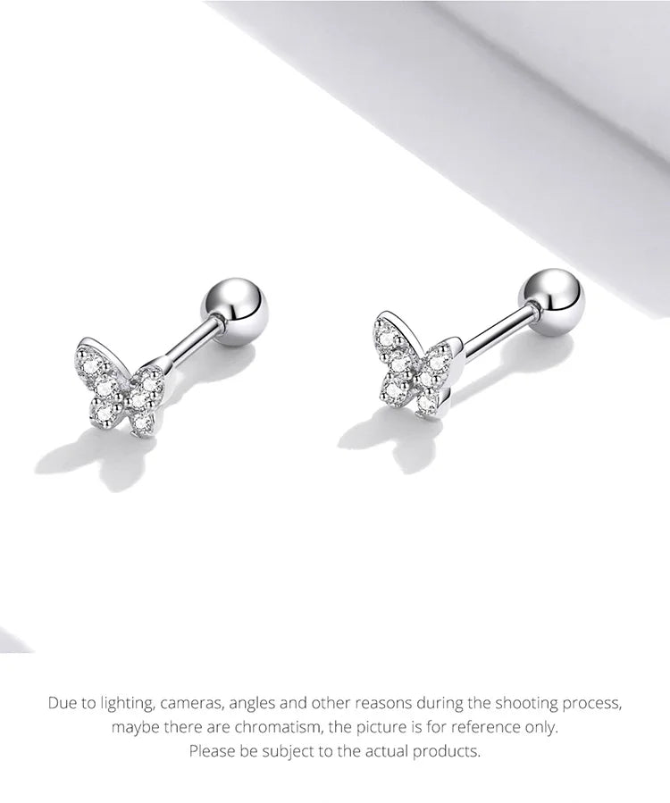 Brilliant Star and Butterfly Sterling Silver Stud Earrings