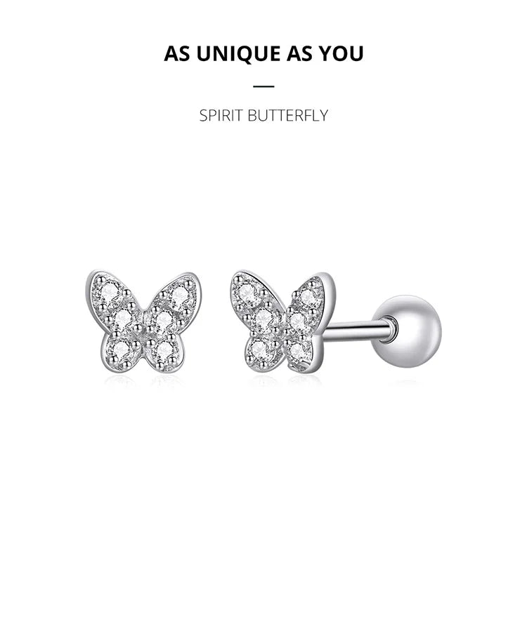 Brilliant Star and Butterfly Sterling Silver Stud Earrings