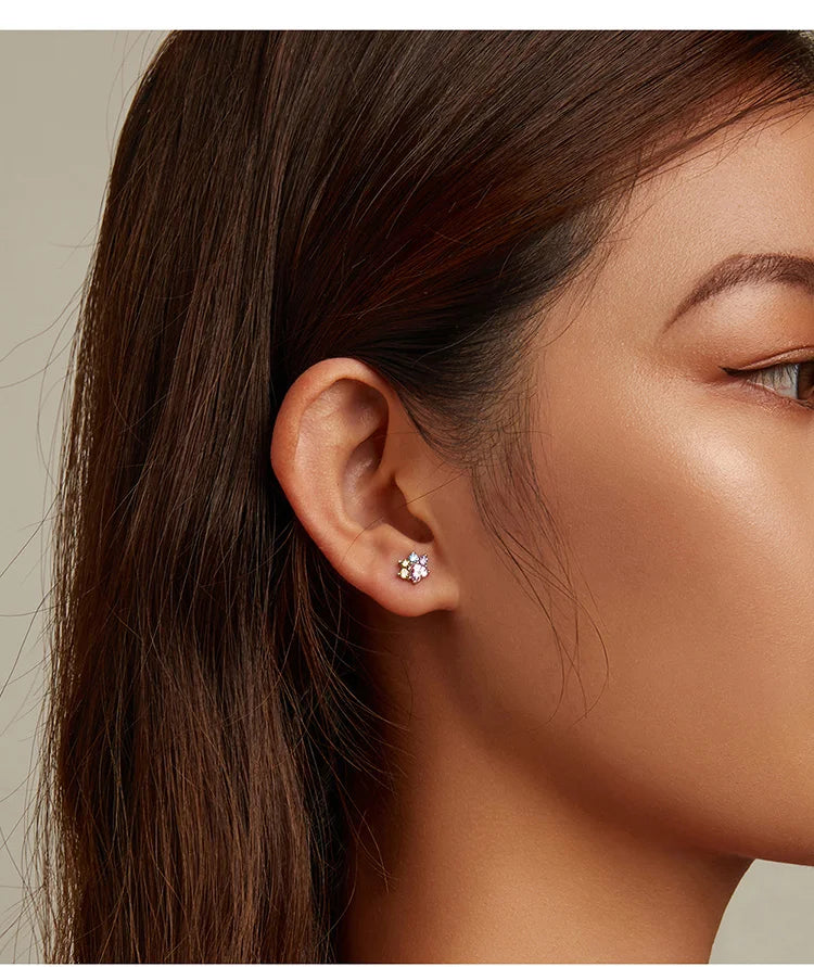 Brilliant Star and Butterfly Sterling Silver Stud Earrings