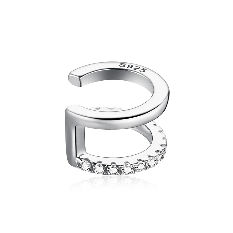 925 Sterling Silver CZ Ear Cuff Clip Earring with Geometric Design