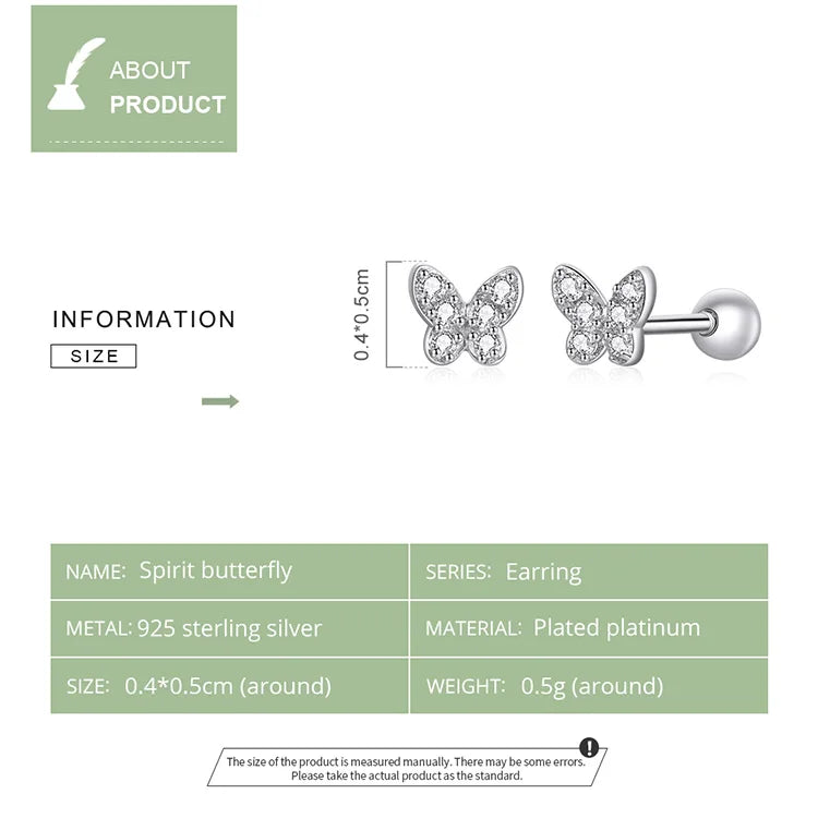 Brilliant Star and Butterfly Sterling Silver Stud Earrings