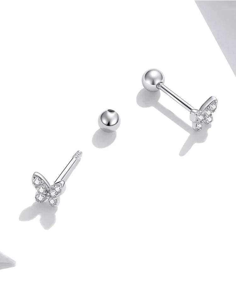 Brilliant Star and Butterfly Sterling Silver Stud Earrings