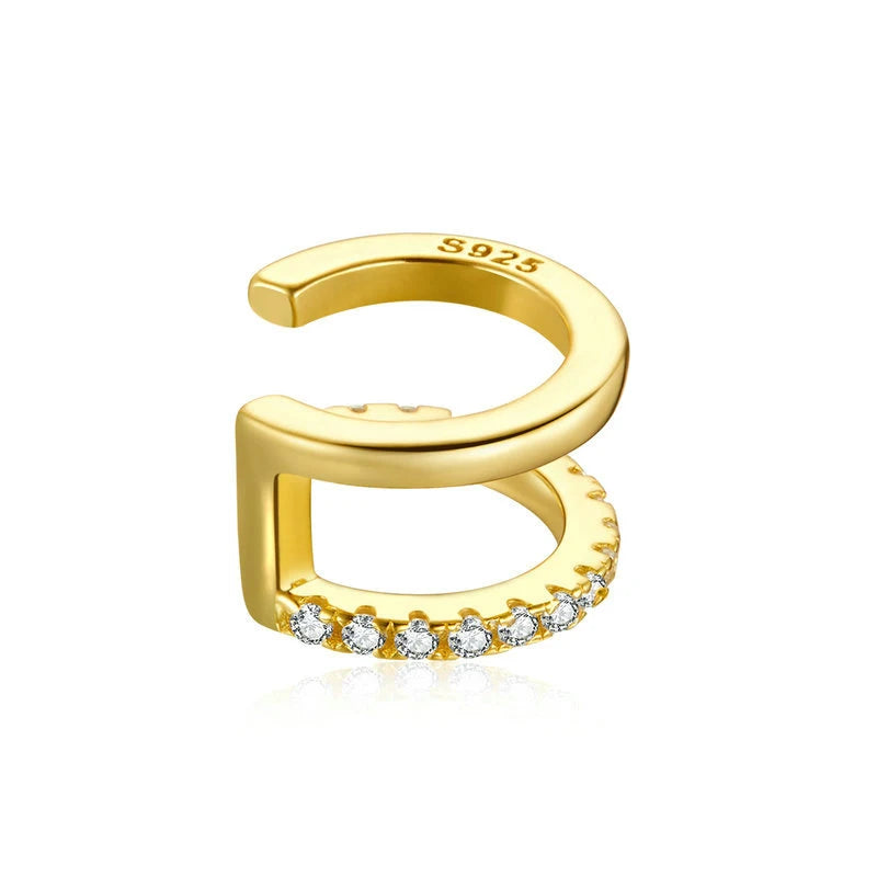 925 Sterling Silver CZ Ear Cuff Clip Earring with Geometric Design