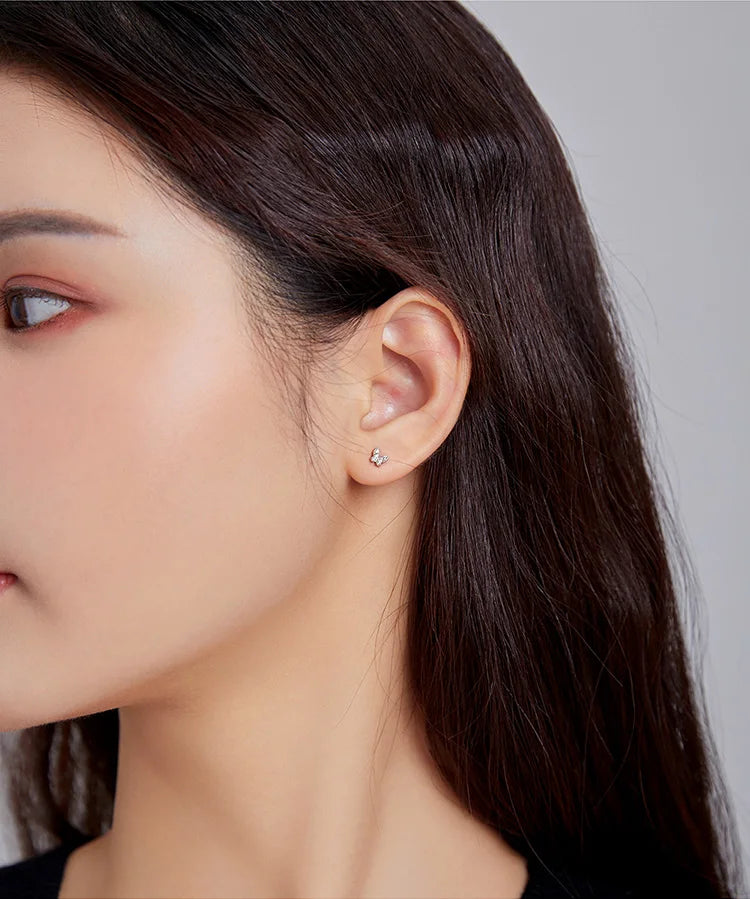 Brilliant Star and Butterfly Sterling Silver Stud Earrings